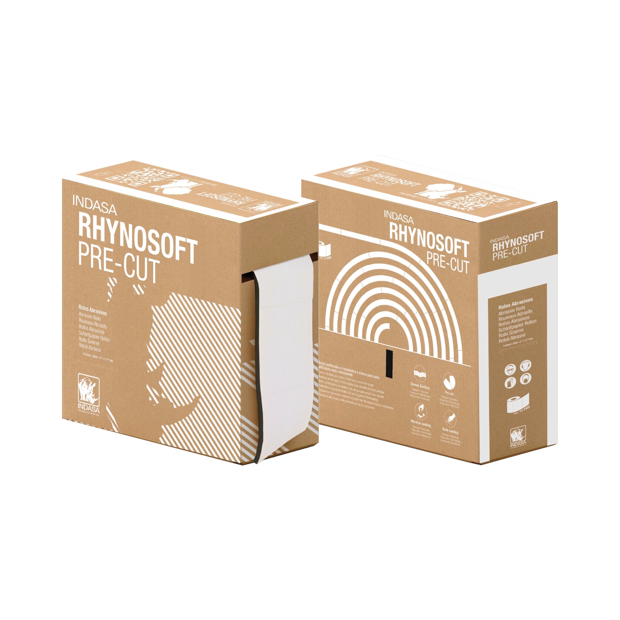 Indasa RHYNOSOFT PRECUT Rollen 115mm x 25m Körnung wählbar Schleifpapier Schleif Schwamm, Schleifblatt mit Schaumstoffunterlage auf Rolle Softrollen