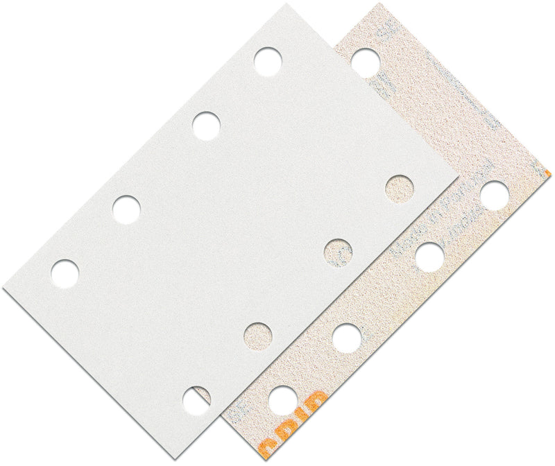 50 x  Indasa Schleifstreifen RHYNOGRIP WHITE LINE 81x33mm 8Loch - Rutscherstreifen, Schleifpapier für Rutscher, Schleifhobel oder Schleifklotz