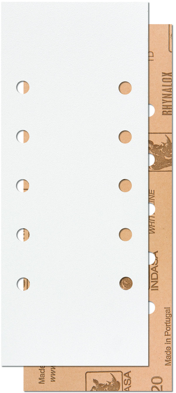 100 x Indasa RHYNODRY WHITE LINE Schleifstreifen 115 x 280mm 10 Loch, Rutscherstreifen, Schleifblätter für Rutscher